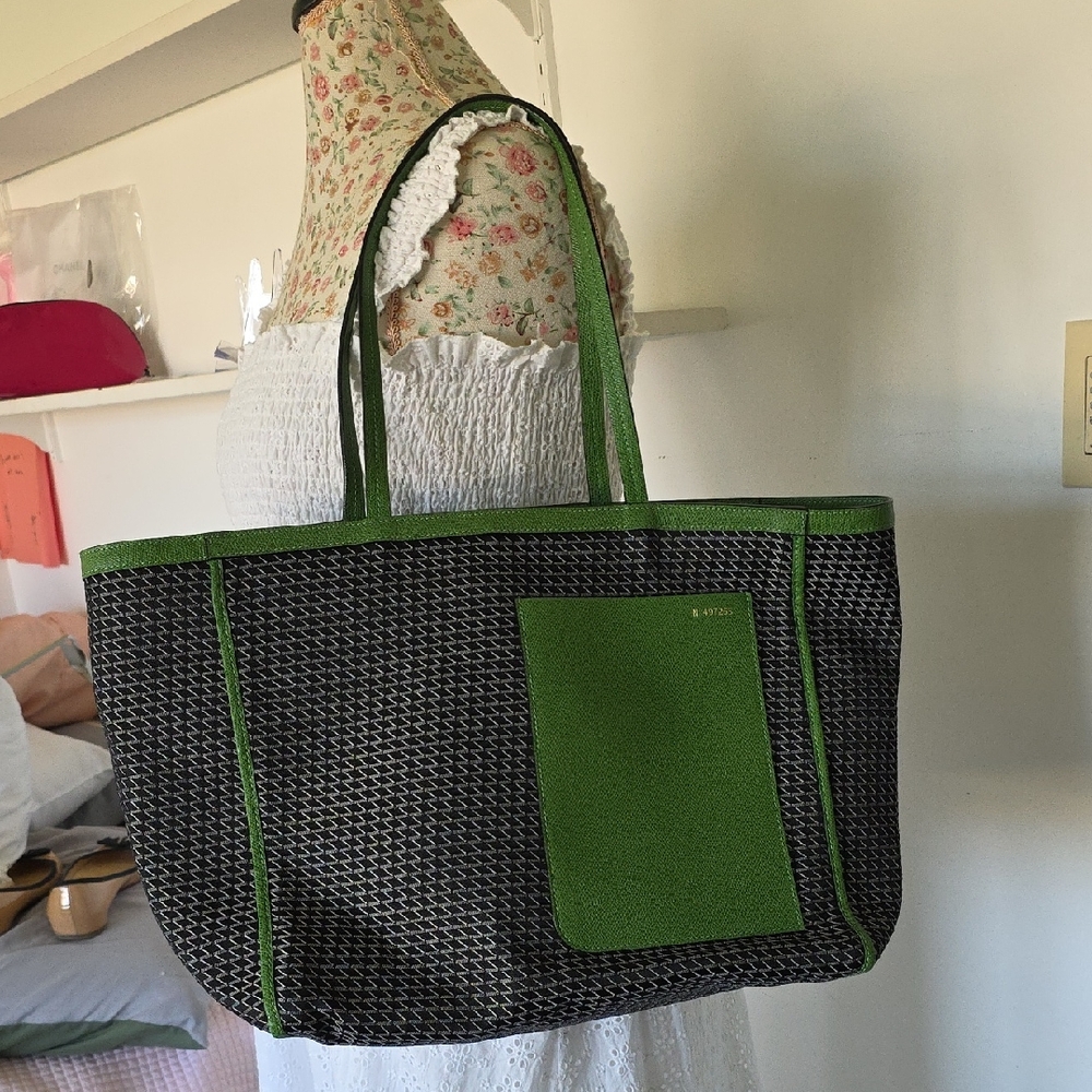 Valextra Green and Black Tote Bag